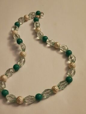 Teal Bead Necklace with Gold Accent Beads